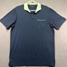 TravisMathew Mens L Navy Blue Short Sleeve Golf Polo Shirt Contrast Green Trim picture