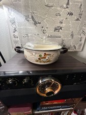 Vintage Forest Land Enamelware Casserole Pot with Glass Lid picture