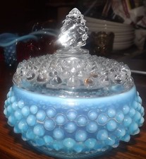 Fenton Blue Opalescent Hobnail Powder Dish picture