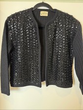 ✨Vintage 60s 70s Arista Knitwear NY Black Sequin Embellished Cardigan Size M EUC picture