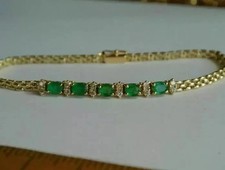 4.00 Ct Oval Cut Natural Emerald Tennis Bracelet 14K Solid Yellow Gold picture