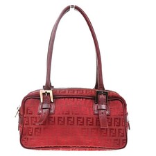 FENDI Zucchino Pattern Mini Shoulder Bag Canvas Leather Red Italy 79YJ515 picture