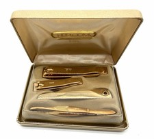 Vtg Heirloom by TRIM Gold Finish 4 Pc Manicure Pedicure Set Nail Care in Case picture