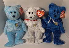 Ty Beanie Babies DECADE Bear Lot Blue,Light Blue & White 10th Anniv (3) w/ Tags picture