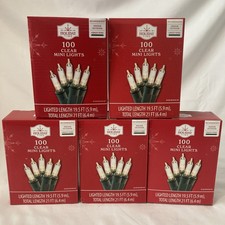 Lot of 5 Holiday Time 100 Clear Mini Lights Incandescent Green Wire Blinking picture