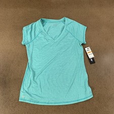 Ideology Women's Size Small Laguna Green Stripe Short Sleeve Athletic Shirt NWT picture