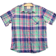Weatherproof Vintage Mens Button-Up Shirt Pink Green Plaid XXL Cotton picture