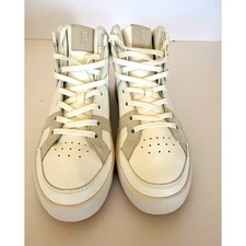 On THE ROGER Men’s Mid Top Lace-Up Sneakers White Gray Faux Leather picture