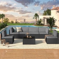 7-Piece Outdoor Patio Rattan Sectional Sofa Set w/ Table Black Dark Gray picture