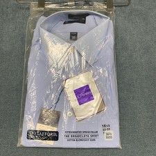 Stafford Fitted Dress Shirt Mens 16.5 Blue Wrinkle Free Formal Business Office picture