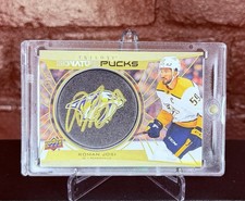 2020-21 UD Trilogy Roman Josi Signature Pucks Team Logo Auto 14/21 Predators picture