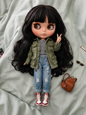 Custom Blythe Doll Black Wavy Hair 1/6 Tan Skin Jointed Body Nude OOAK BJD 12