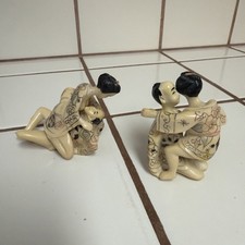 Four (4) Signed Vin Erotic Japanese Netsuke Shunga Figurines Hand Carved/Painted picture