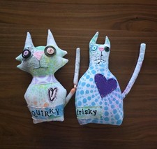 2 Handmade Stuffed Cat Kitty Art Dolls OOAK picture
