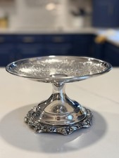 Vintage 50s-60s Sheridan Silverplate Pedestal Compote Bowl Etched Floral Tazza picture