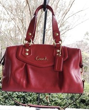Coach F19243 red pebbled leather Ashley medium satchel purse w/strap w/dust bag picture