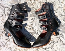 American Duchess Colette Black Leather Victorian Goth Edwardian Button Boots 9 picture