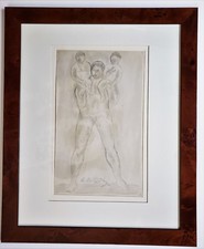 Rare ABRAHAM WALKOWITZ Graphite & Charcoal Drawing SIGNED 1905 FRAMED Hercules picture