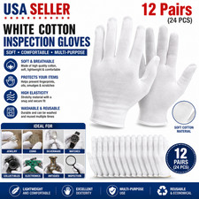 12 Pairs (24 PCS) White Soft Cotton Work Gloves Jewelry Coin Silver Inspection picture