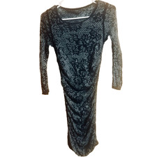 EXPRESS Elegant Black & Gray Lace-Patterned Dress, w/ Ruching, Small, EUC (PM7) picture