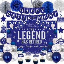 Retirement Party Decorations Blue Silver Happy Retirement Decorations for Men picture