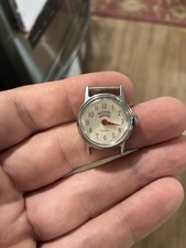 Vintage 1950s Ingersoll US Time Mickey Mouse Manual Wind Watch Red Numerals picture