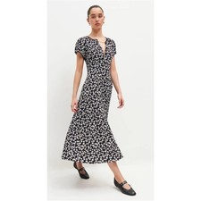 Reformation Midi Dress Raelynn Black Floral Button Front Short Sleeve size 0 picture
