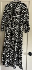 Rachel Zoe Black & White Geometric ButtonUp Midi Shirt Dress w/Pockets Size Med picture