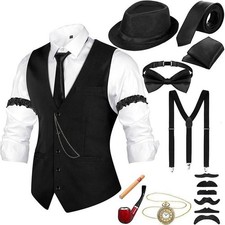 Neer 1920s Men's XL Costume Accessories Outfit with Gangster Vest Hat Vintage P picture