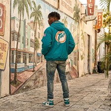 Vintage 90s Starter Miami Dolphins Pro Line Hooded Jacket Mens L Teal NFL picture