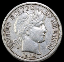 1908-S 10C Barber Dime- choice xf ( hairlines details) -jam574 picture