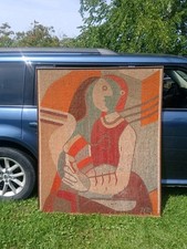 J.Y.R. HUGE 70'S ABSTRACT MODERN CUBIST TAPESTRY WALL ART MID CENTURY MODERN  picture