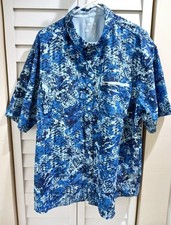 New Silver Bait Coastal Button-Up Vented Fishing Shirt Marbled Blue Men's XXL picture