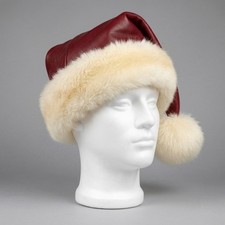 Real Leather Santa Hat with White Plush Trim –Christmas Holiday Costume Headwear picture