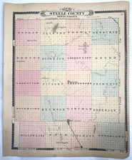 1892 NORTH DAKOTA - STEELE COUNTY, N.D. antique color map 14.5 x 18 picture