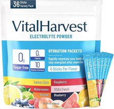 Vital Harvest Electrolytes Powder Hydration Packets Sugar Free 36 Sticks. 7/27 picture
