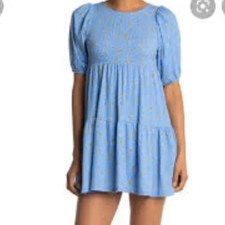 Velvet Torch Midi Dress XL Light Blue Floral Tiered Pullon Short Sleeves New picture