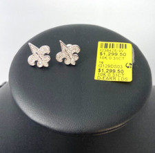 Gold White Solid 10kt Diamond Fleur Di Les Earrings |  0.31 Ct Dia | 2.70 Grams picture