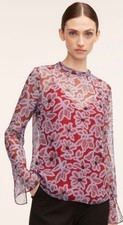 Women’s REBECCA TAYLOR Vera Fleur Mock Neck Shell Blouse 100% SILK Top 12 NEW picture