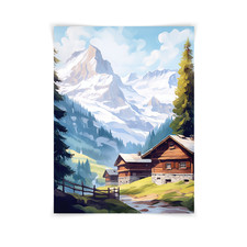 Wengen Switzerland Watercolor Print, Swiss Alps Mountain Village Art picture