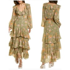 NWT WAYF Floral Ruffle Tiered Maxi Dress Medium Green Garden Party Boho Wedding picture