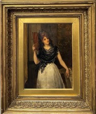 William Oliver (1823-1901) Spanish Lady with Fan Oil Painting Portrait picture