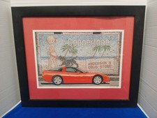 Framed Signed 184/700 Dana Forrester Red Corvette Coppertone Anderson Drug Store picture