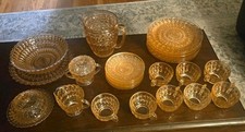 RARE MINT30pc Jeannette Pink Depression Glass Service for 8 Holiday Buttons Bows picture