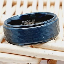 Unique Black Tungsten Anniversary Band – Hammered Brushed Finish Men's Ring picture