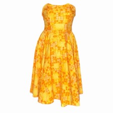 Rare vintage Rena de Mexico Cotton Cocktail Dress Strapless Yellow Novelty Print picture