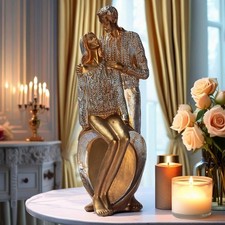 Elegant Gold Couple Figurine  Romantic PolyResin Sculpture for Home Décor picture