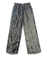 ZARA Women’s Metallic Silver Straight-Leg Pants Elastic Waist - Extra Small picture