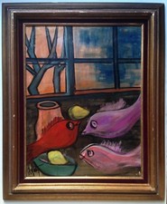 Henry d'ANTY (1910-1998) French expressionism Oil painting Still life Fish picture