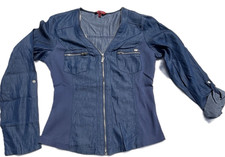 Guess Women's Blue Denim Full Zip Blouse Large picture